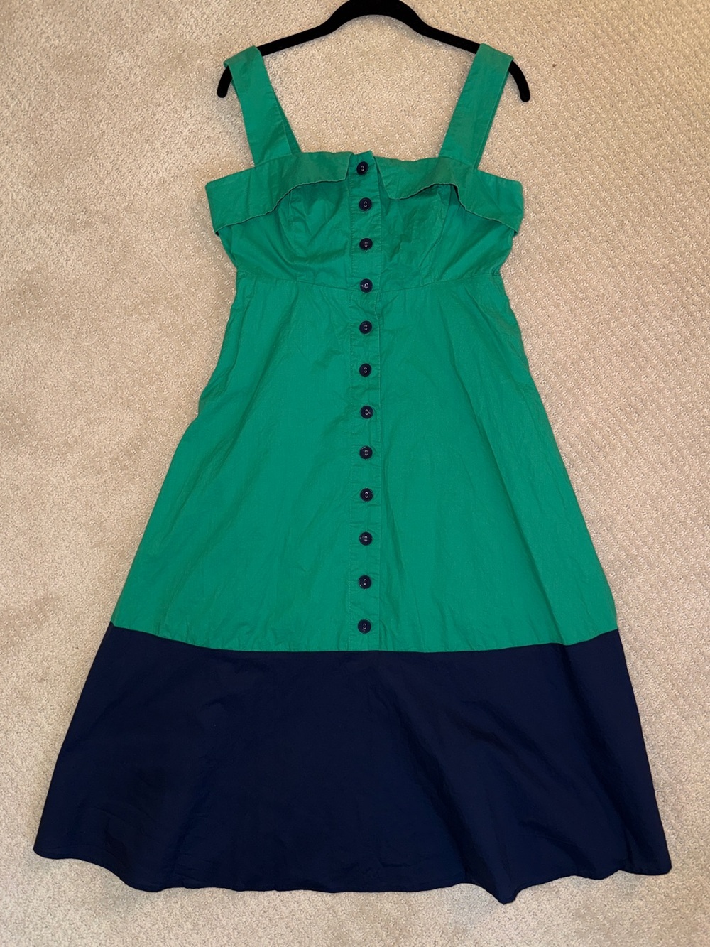 Avara Green and Navy Button-Front Midi Swing Dress Small - Picture 2 of 8